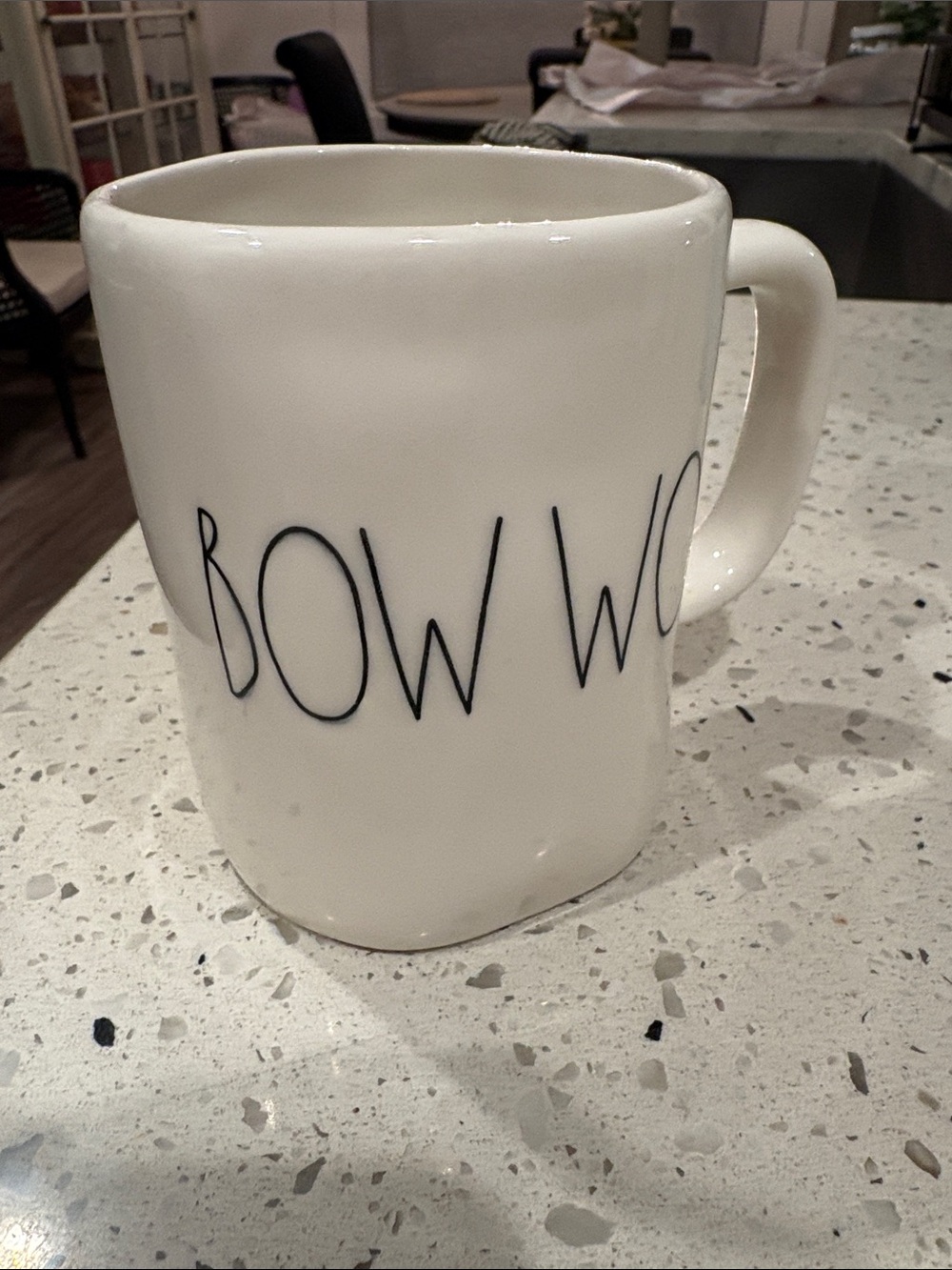 Rae Dunn White Ceramic Mug with Black 'BOW WOW' Lettering